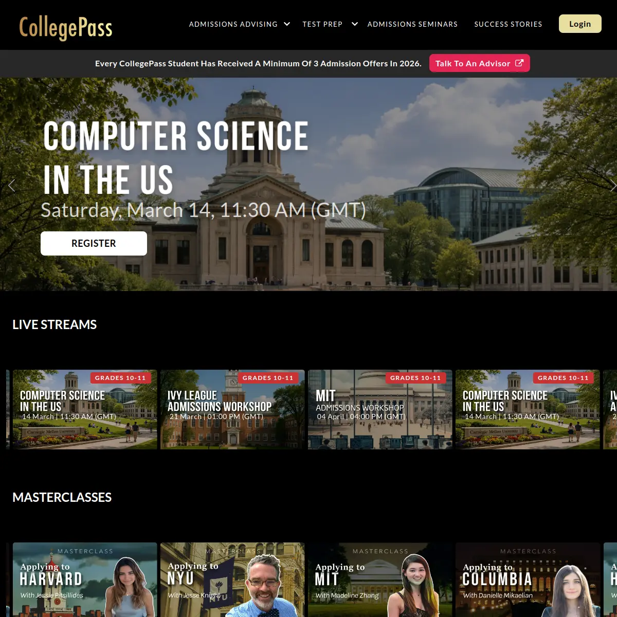 CollegePass Plus website screenshot
